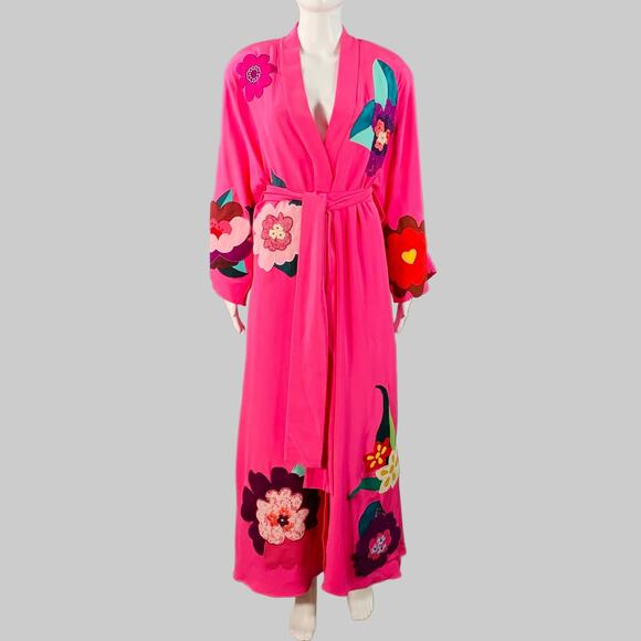 DOLCE & GABBANA Size 4 Pink Multi Color Silk Applique Belted Maxi Dress - Picture 1 of 13